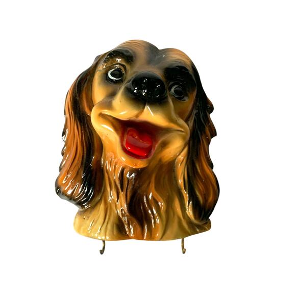 Vintage Chalkware Happy Dog Wall Hanging Key Hook 6" High - Picture 1 of 4